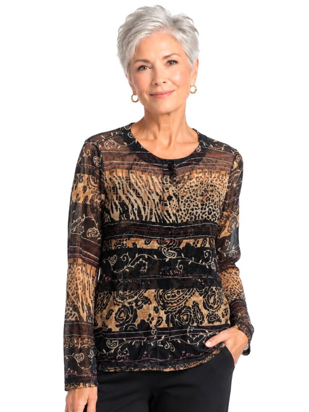 Mirasol Abstract Print Sheer Mesh Cardigan